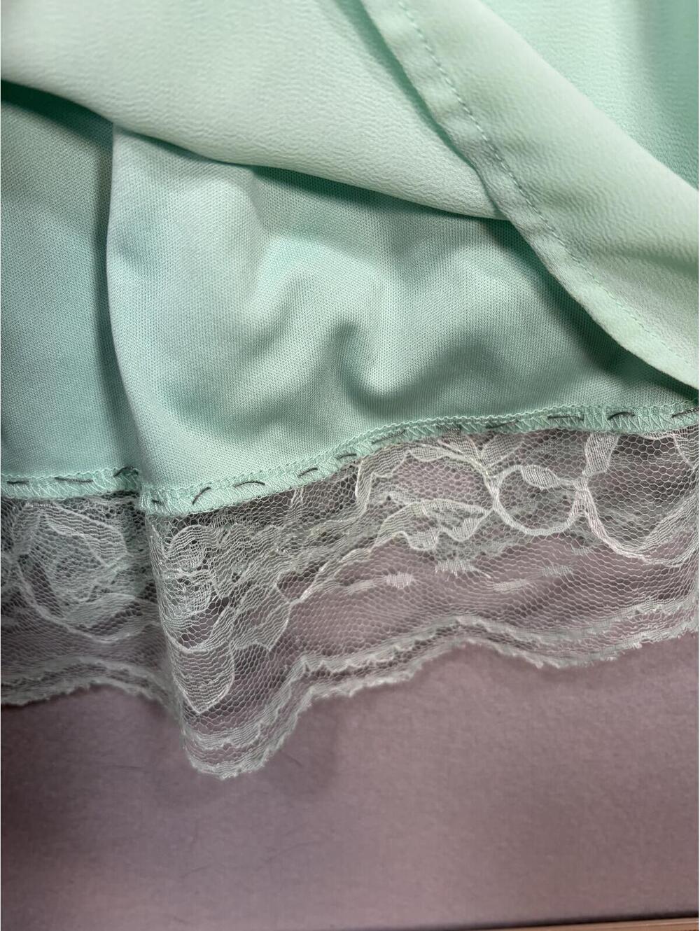 Dina Be Mint Green Chiffon Fit & Flare Dress Lace Hem Sleeveless Halter Size M - Picture 9 of 11